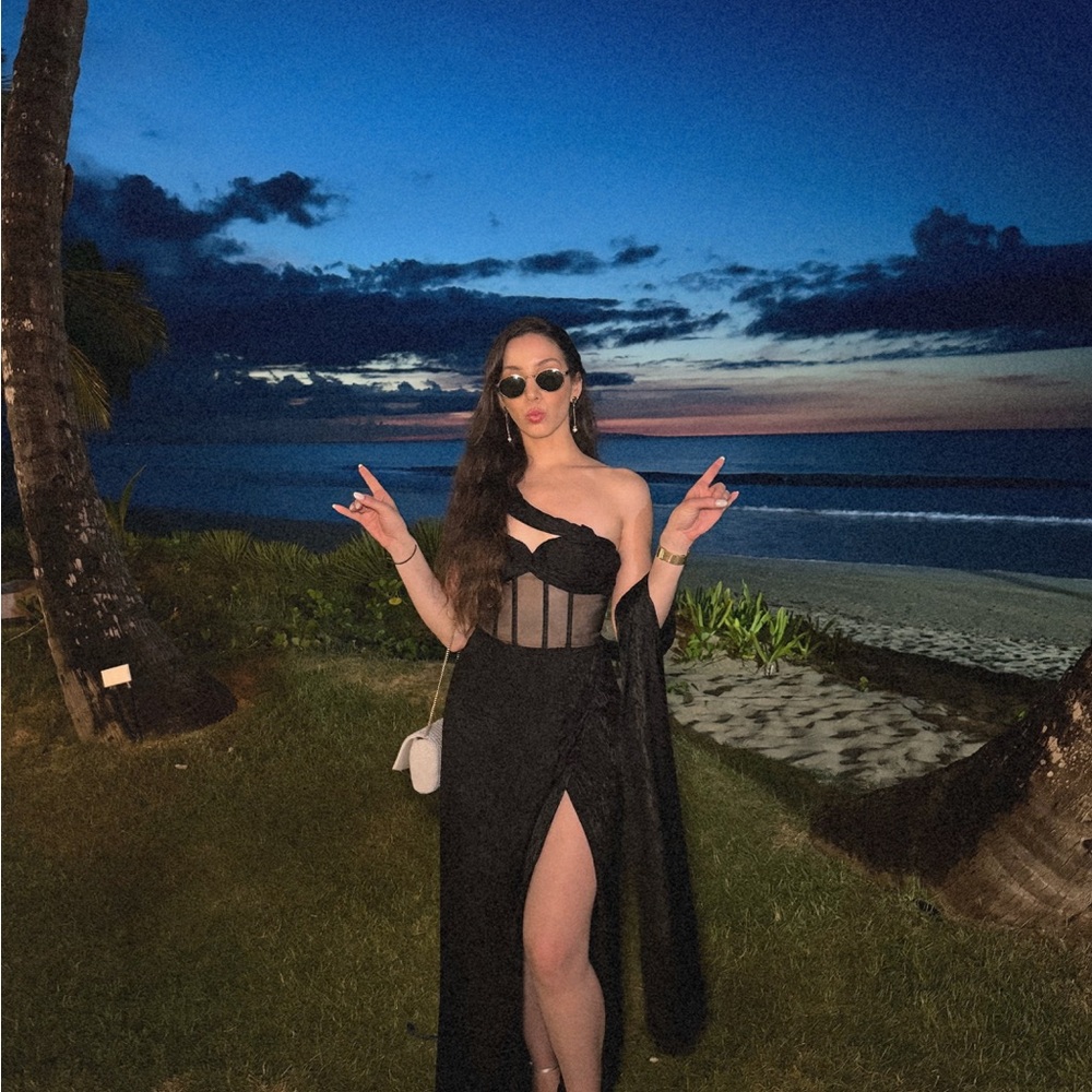 Michael Costello Black Maxi Slip Skirt with Slit